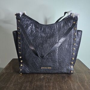 Michael Kors Newbury Black Medium Shoulder Tote Leather Gold Hardware